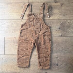 Vintage Style Brown Corduroy Kids Overalls with Wood Buttons